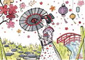 Promenade sous le cerisier en fleurs